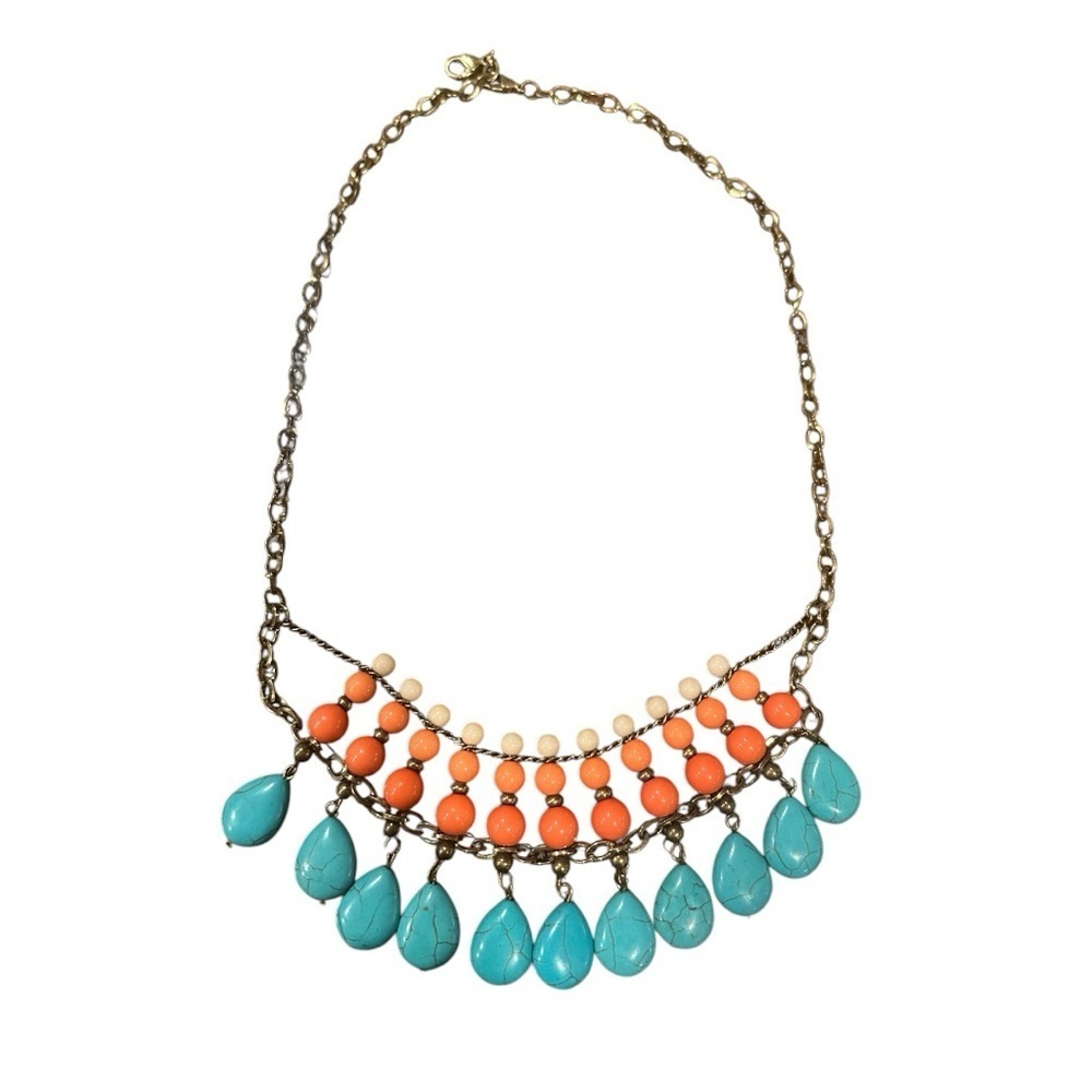 Premier Designs Turquoise and Coral Necklace Chunky Statement Necklace